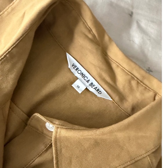 Veronica Beard Shirt Dress 10 Tan Midi Linen Blend Stretch Modest Work Elegant - Picture 9 of 12
